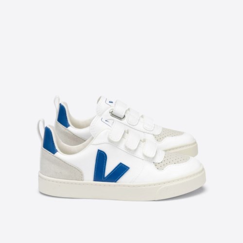 Veja V-10 Velcro CWL Kids Trainers White/Blue UK 79686